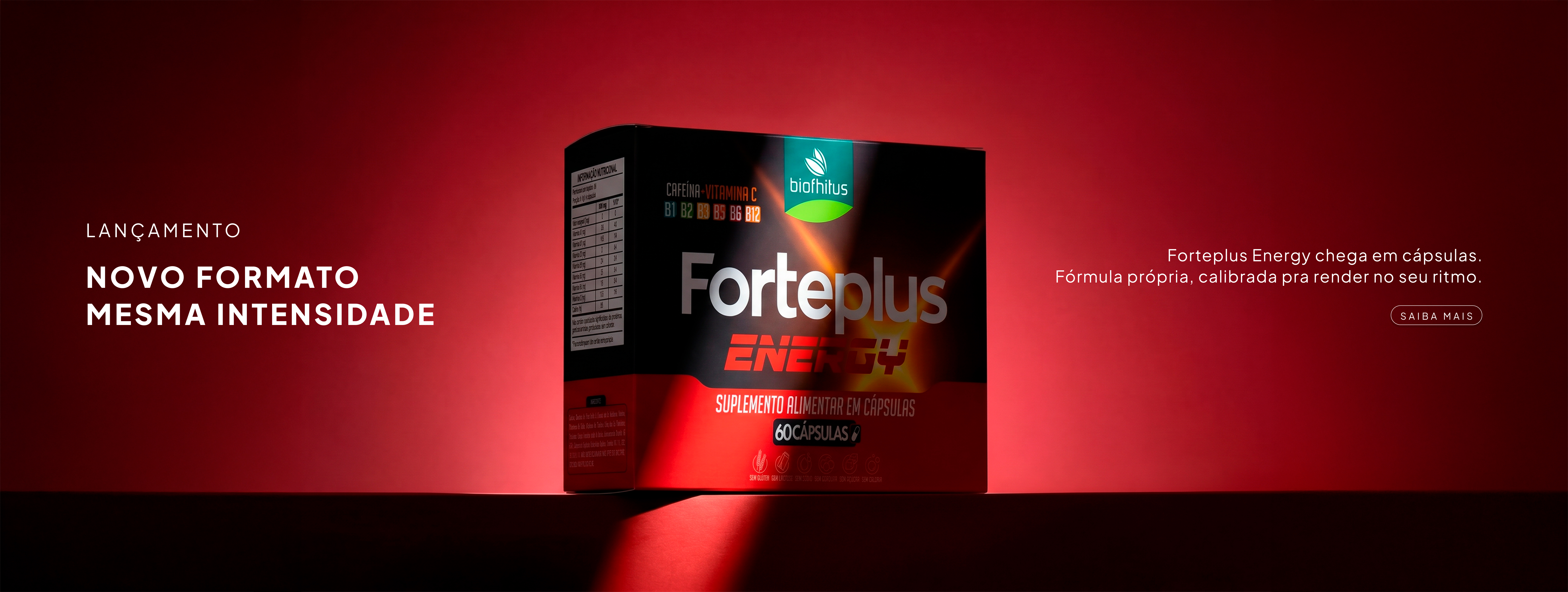 Forteplus Energy Biofhitus em cápsulas com cafeína, vitamina C e vitaminas do complexo B para energia, foco e desempenho físico.